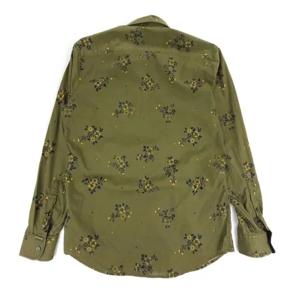 DIESEL Long Sleeve Button Down Shirt Olive Floral 90s Biker Grunge Old Money - Picture 5 of 10